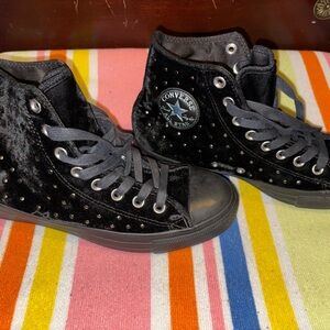 Converse Black Velvet High-Tops with Studded Detail